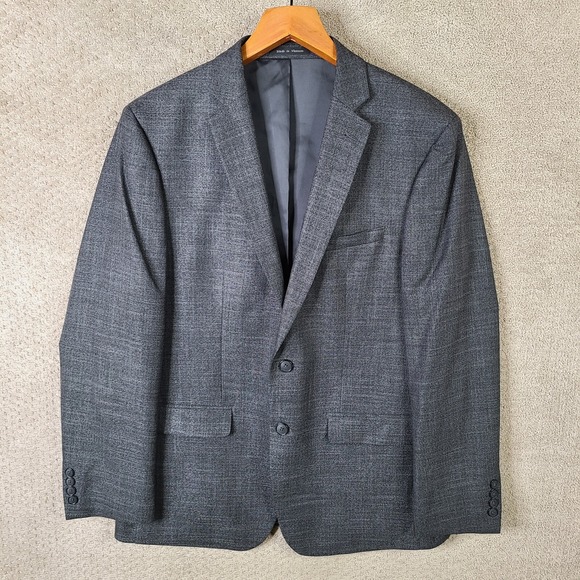 Van Heusen Jacket Mens 42R Gray Crosshatch Blazer Slim Fit Flex 2 Btn Suit Coat‎